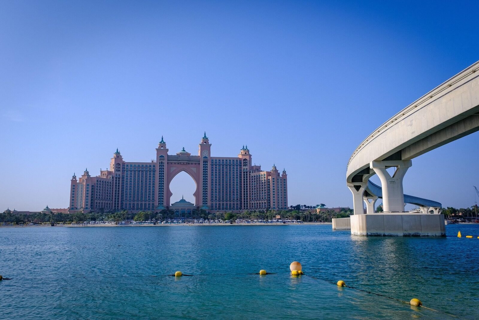 Atlantis The Palm viewed from the Palm Jumeirah shoreline