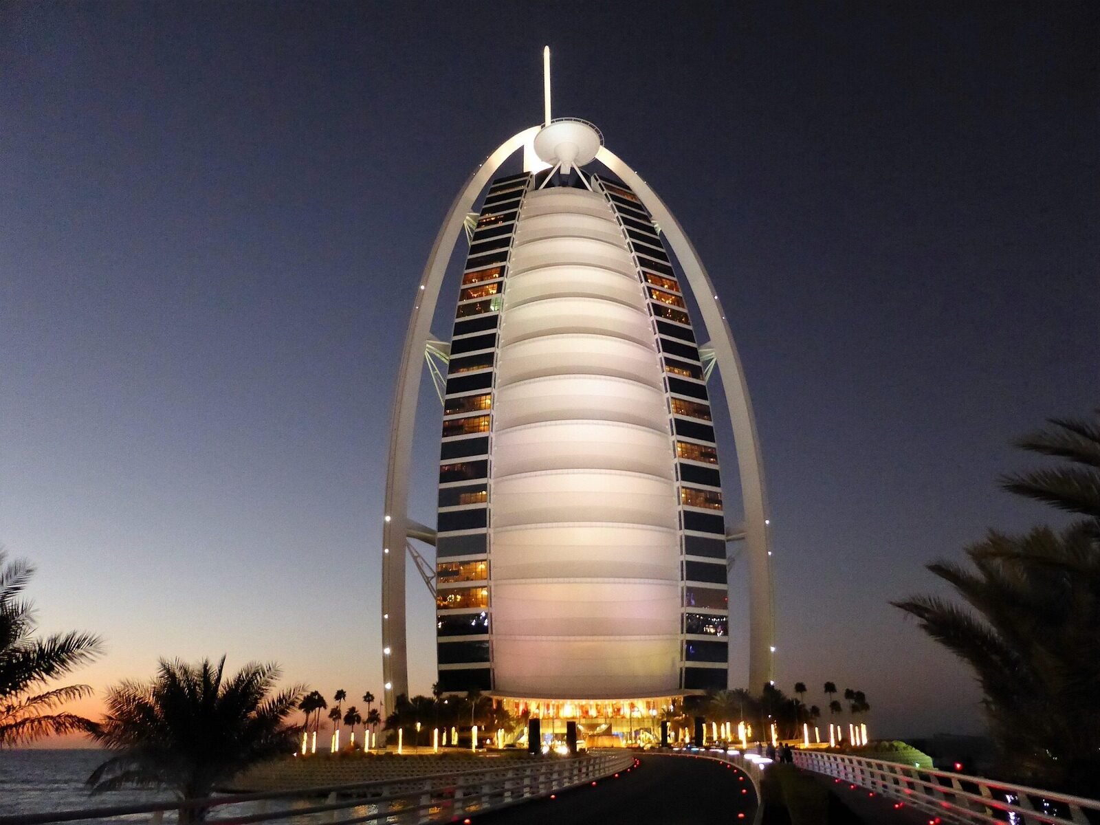 Burj Al Arab hotel at dusk