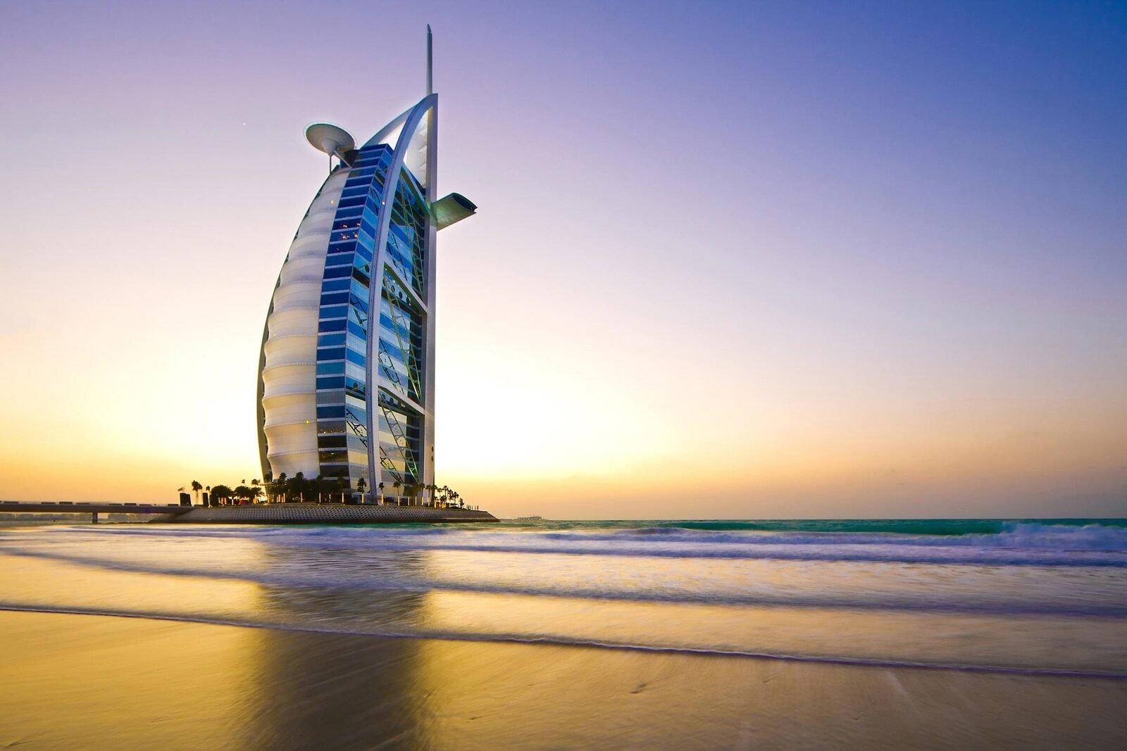 Burj Al Arab at sunset for a Dubai honeymoon