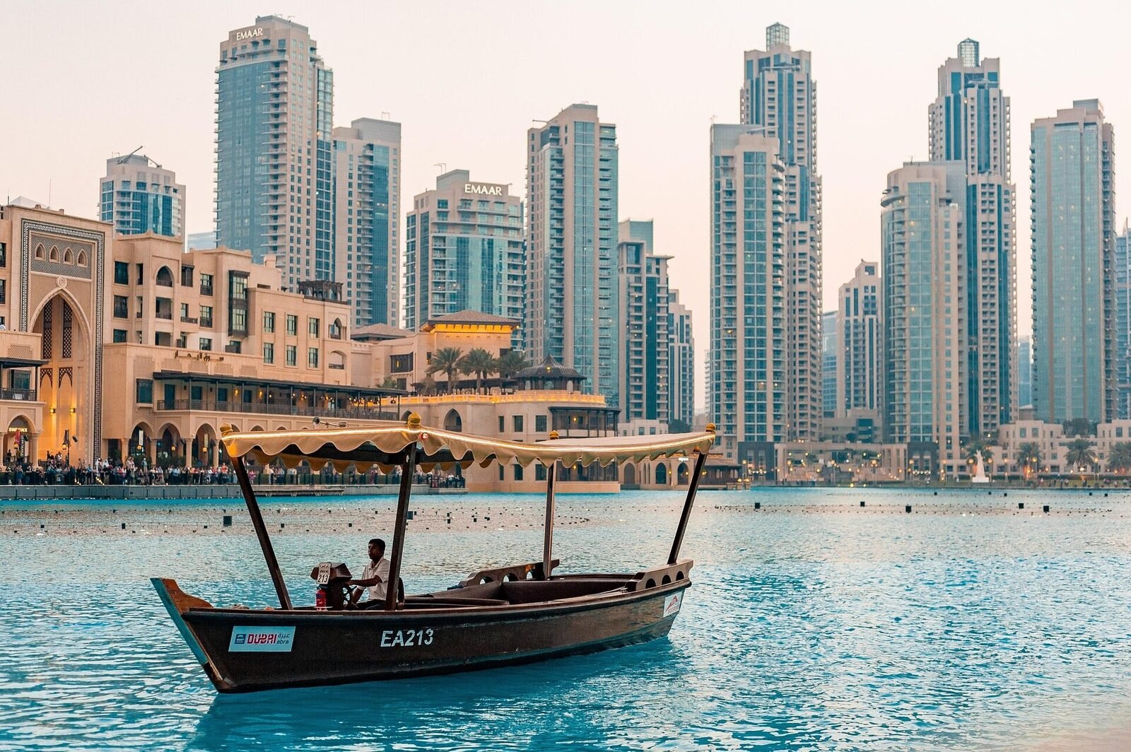 Traditional abra on the Downtown Dubai waterfront