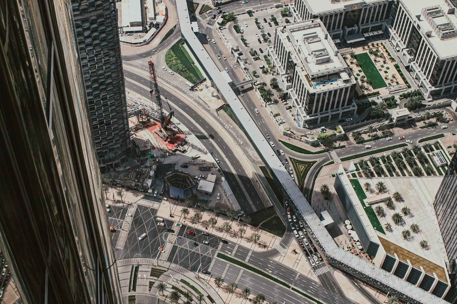 Aerial view of Downtown Dubai roads