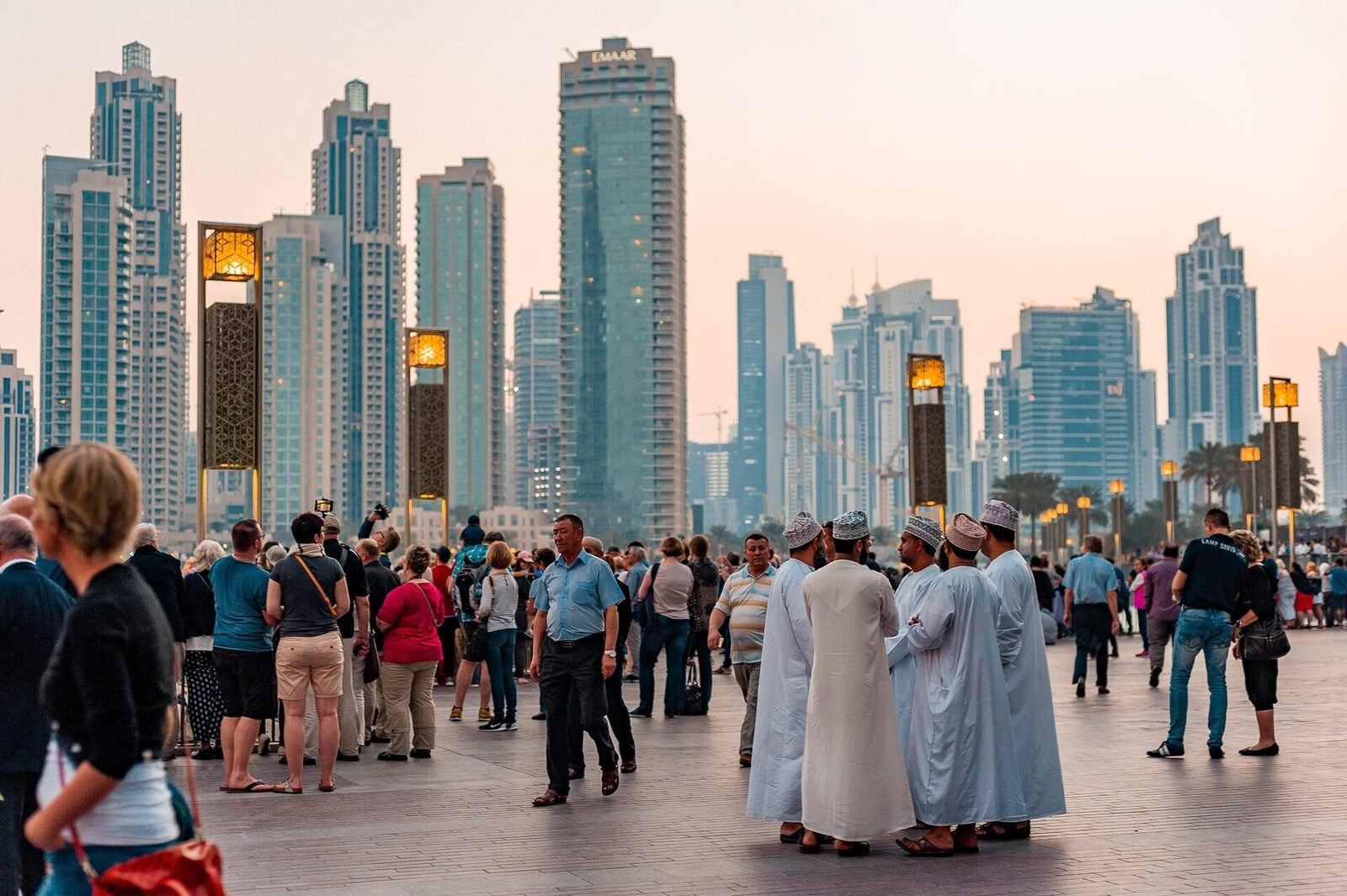 Dubai visitors and skyline on a full day city tour