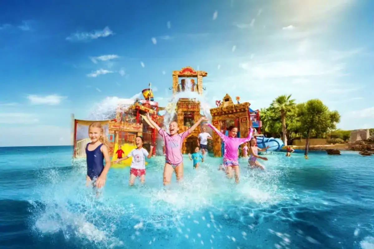 Family water play area at a Dubai theme park