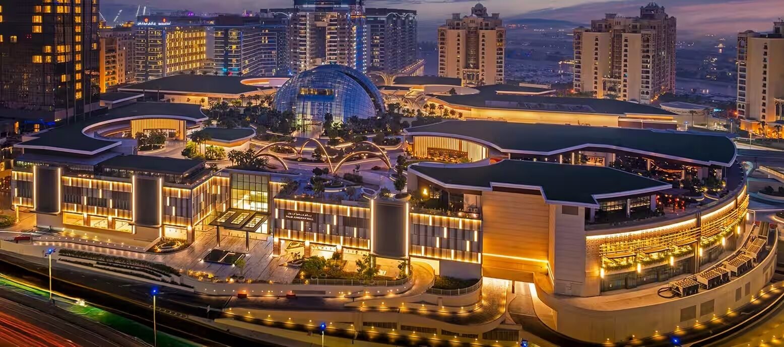 Palm Jumeirah Mall illuminated at night