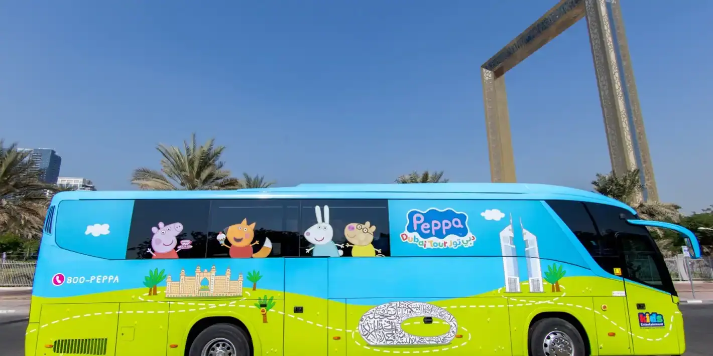 Peppa themed family sightseeing bus in Dubai
