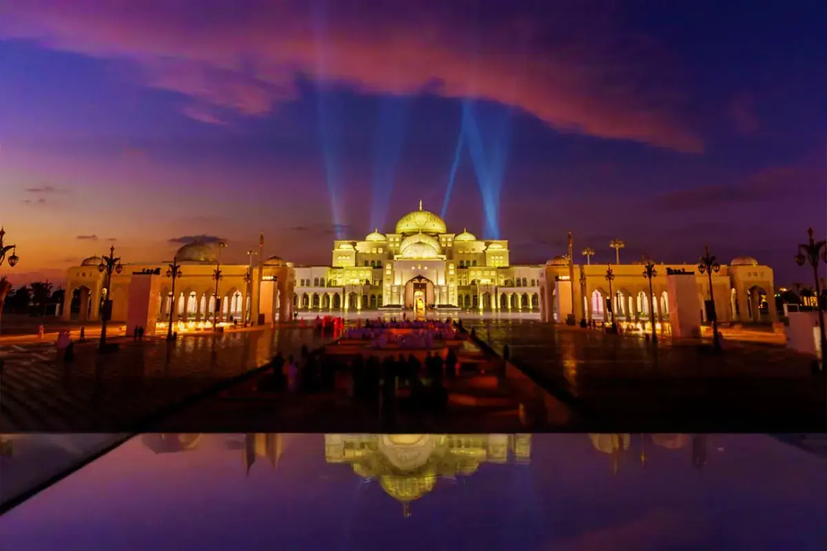Qasr Al Watan illuminated at night