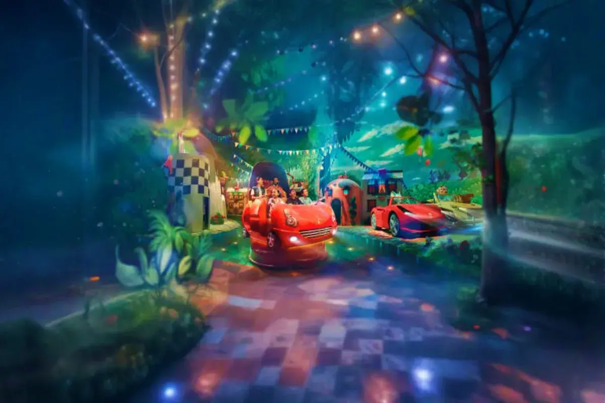 Indoor family theme park ride