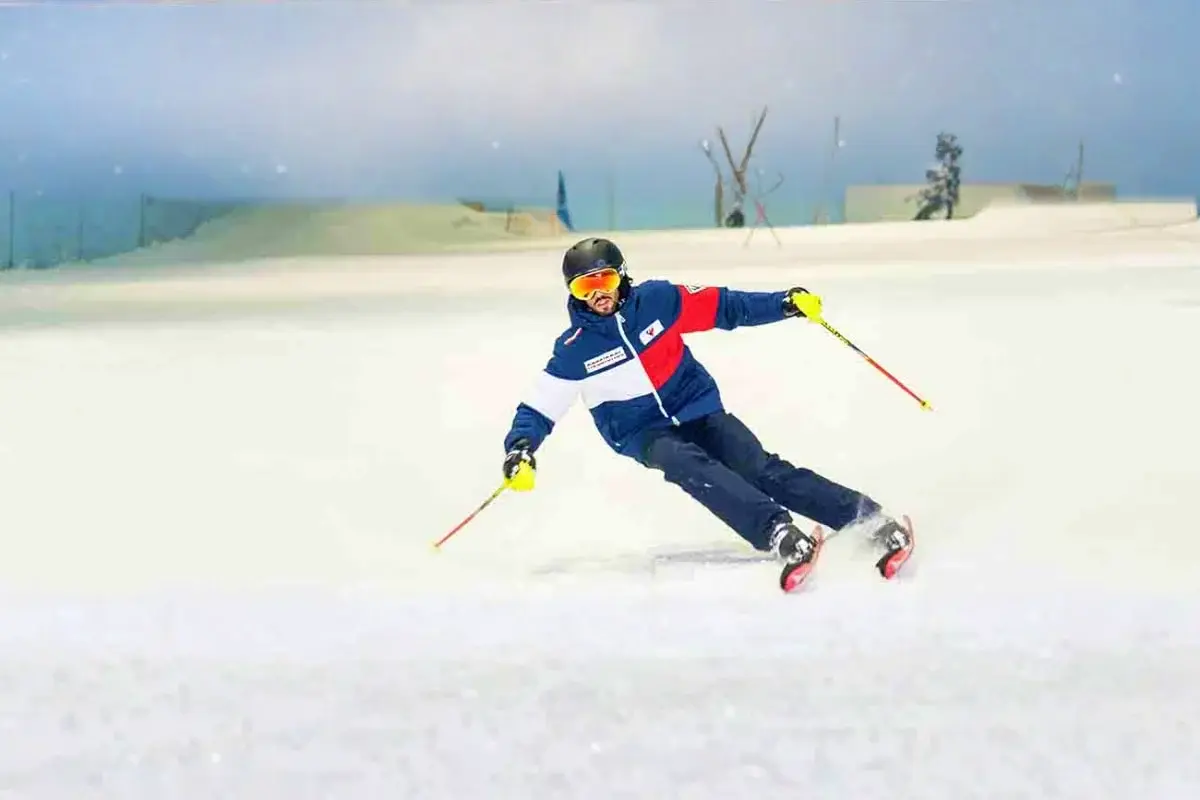 Skier on the indoor slope at Ski Dubai