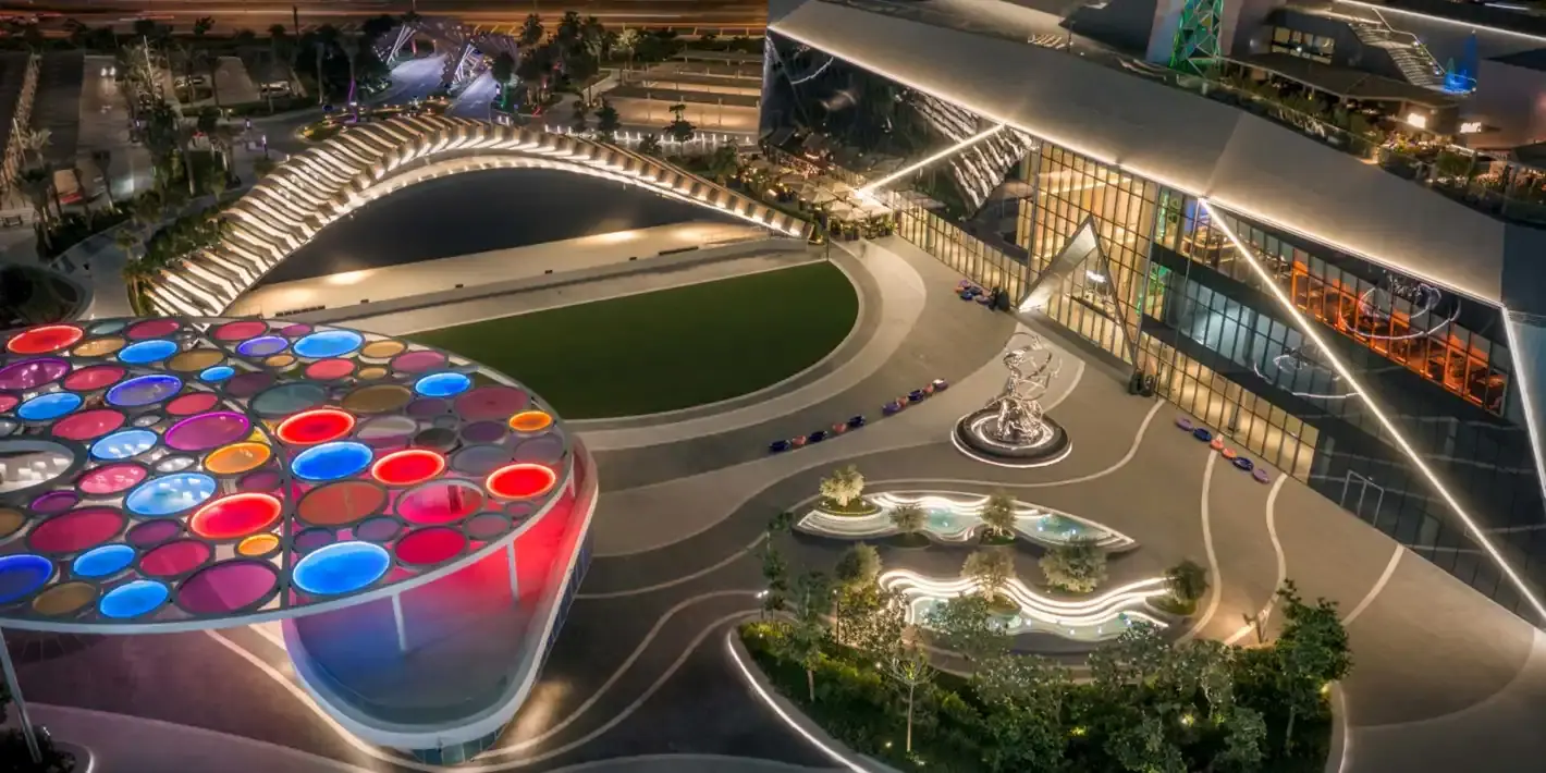 Modern evening entertainment district in Dubai