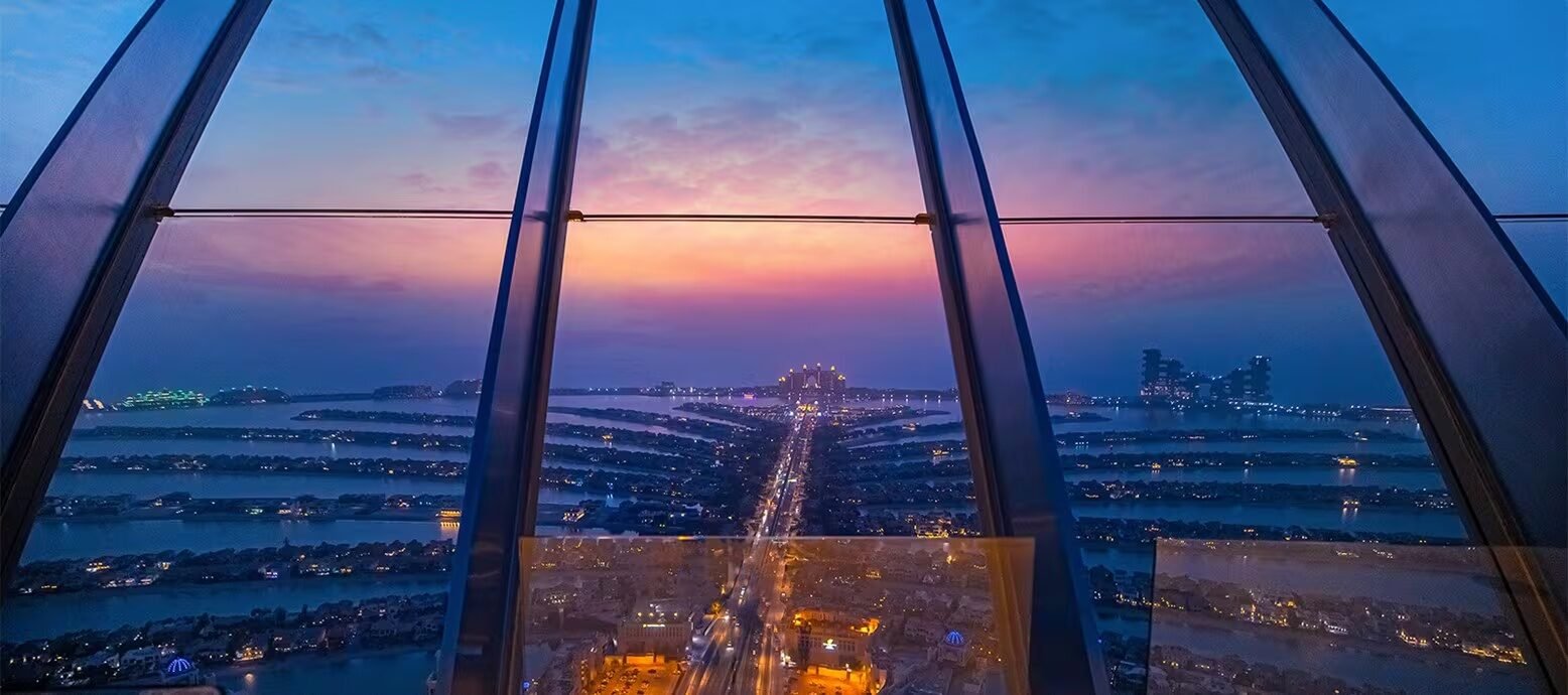 Palm Jumeirah viewed at dusk from The View at The Palm
