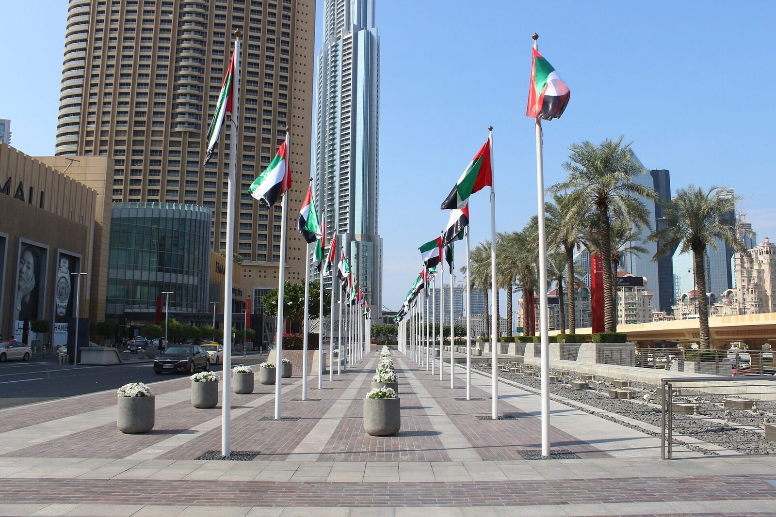 UAE flags in Downtown Dubai